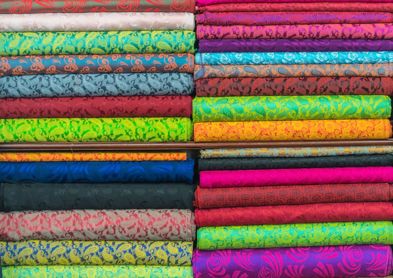 Stacks of printed fabric